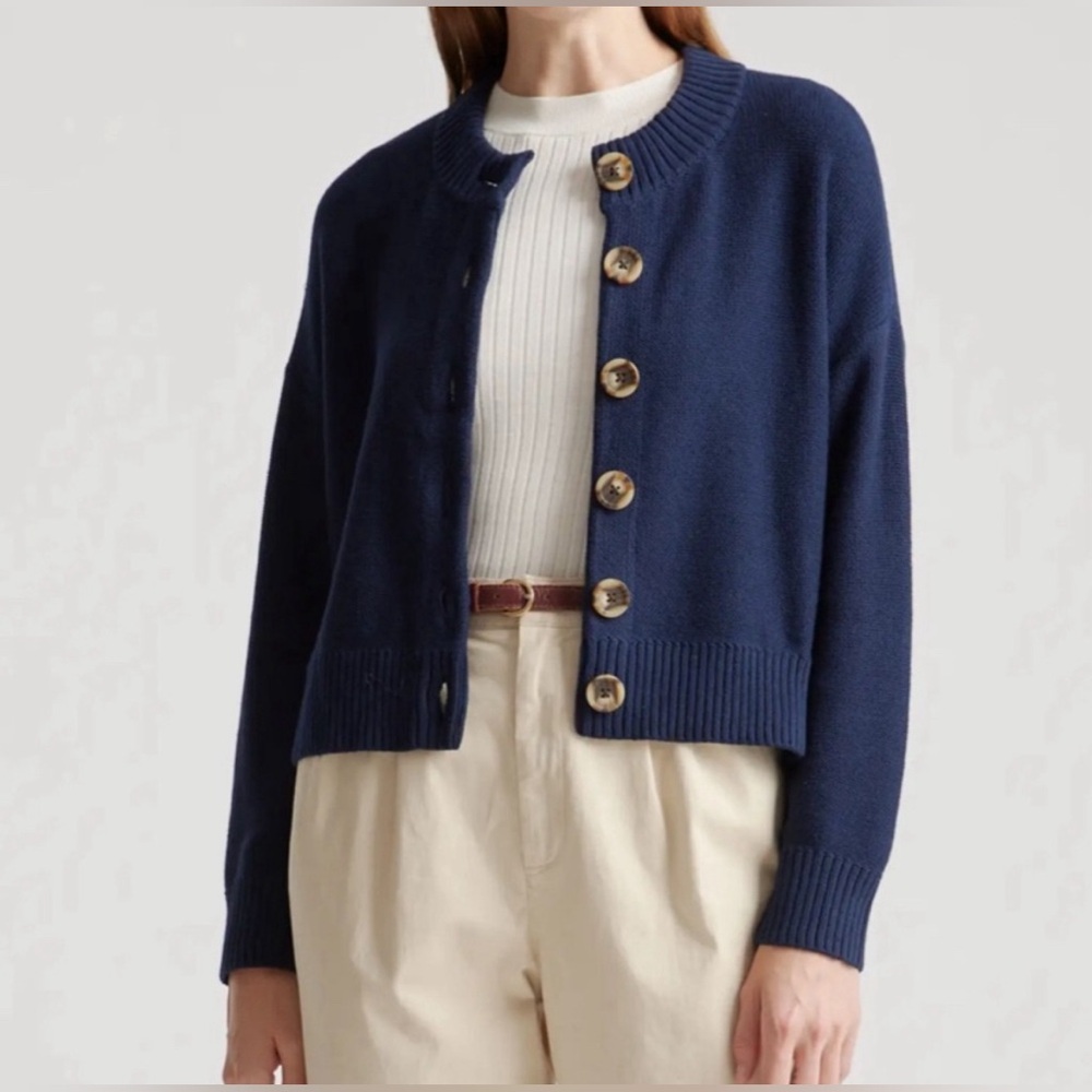100% cotton cardigan in deep navy
